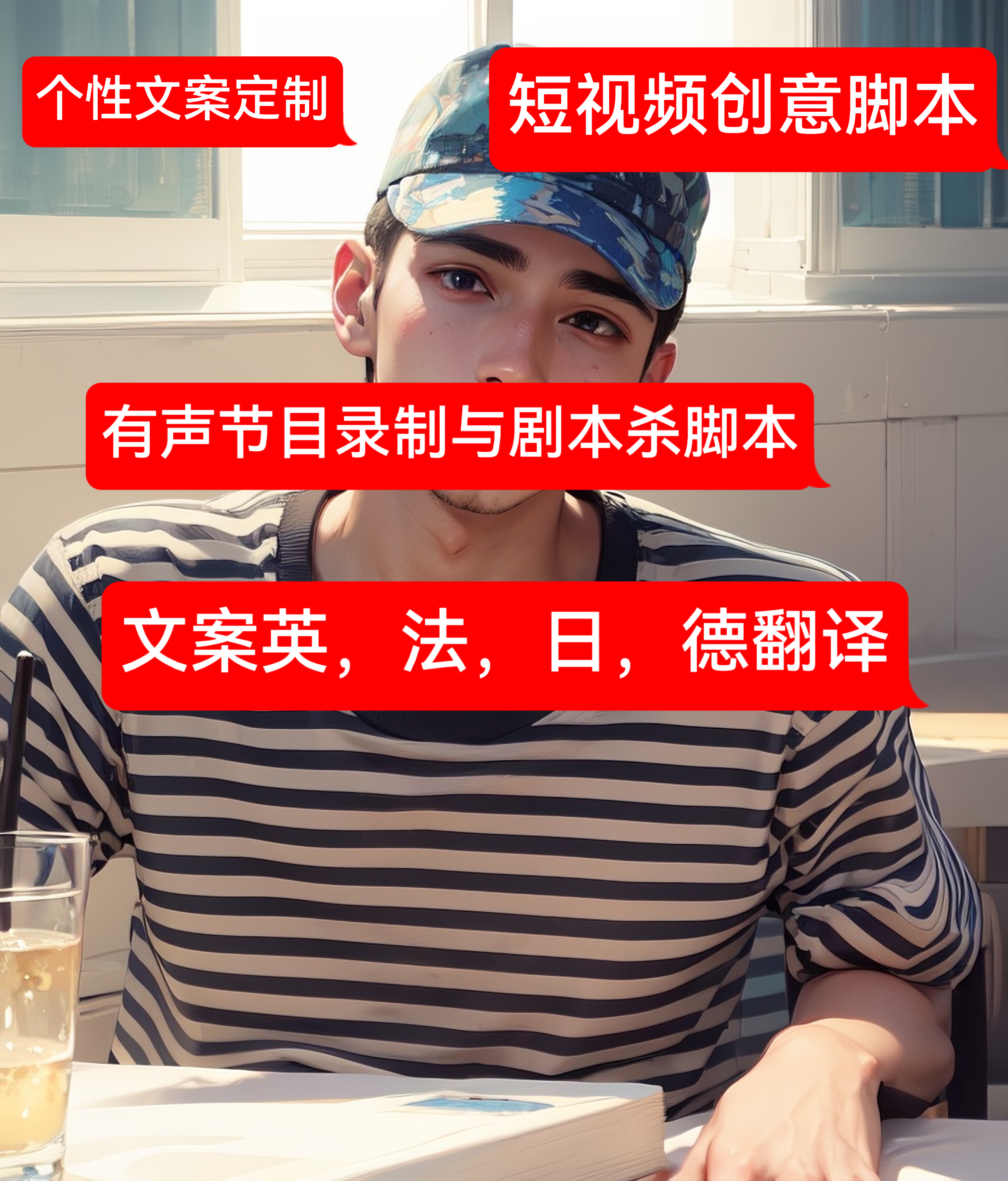 我可以创意文案 一份外语文稿翻译 一段配音