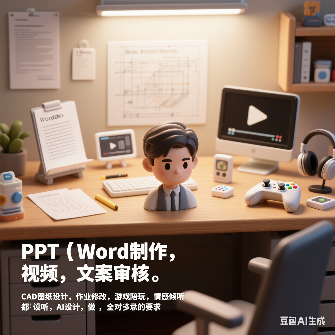 我可以游戏陪玩，独立完成一个PPT制作，情感倾听