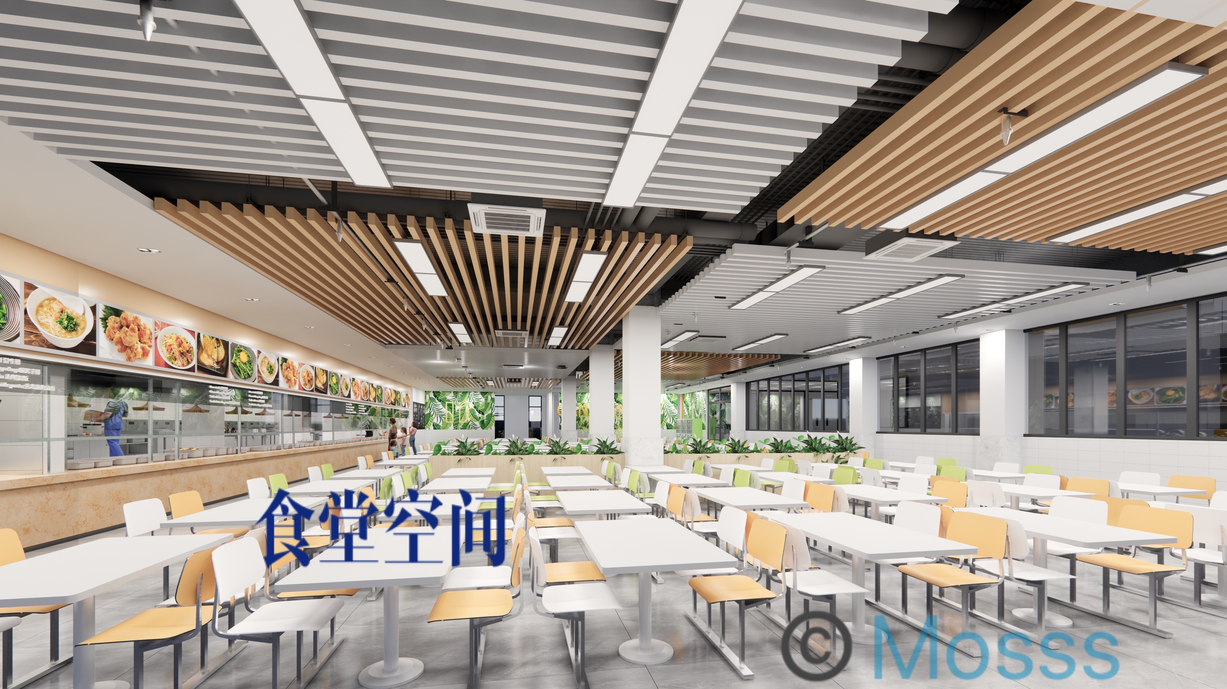 我可以做一张食堂室内效果图